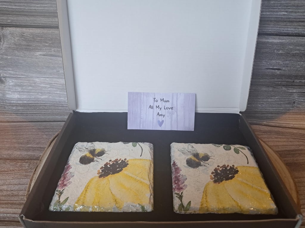 Slate Floral Bee Coasters, Hand Painted
