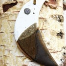 Handmade stoneware crescent moon decoration in neutral toned glazes