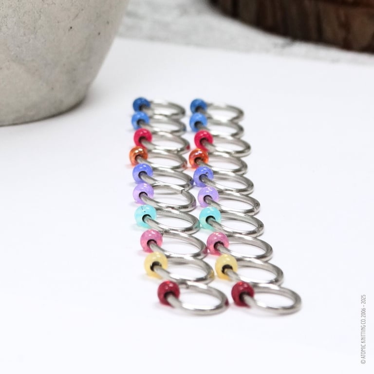 Jewel Beaded Ring Stitch Markers - Rainbow Jewel - Pack of 20 For Knitting