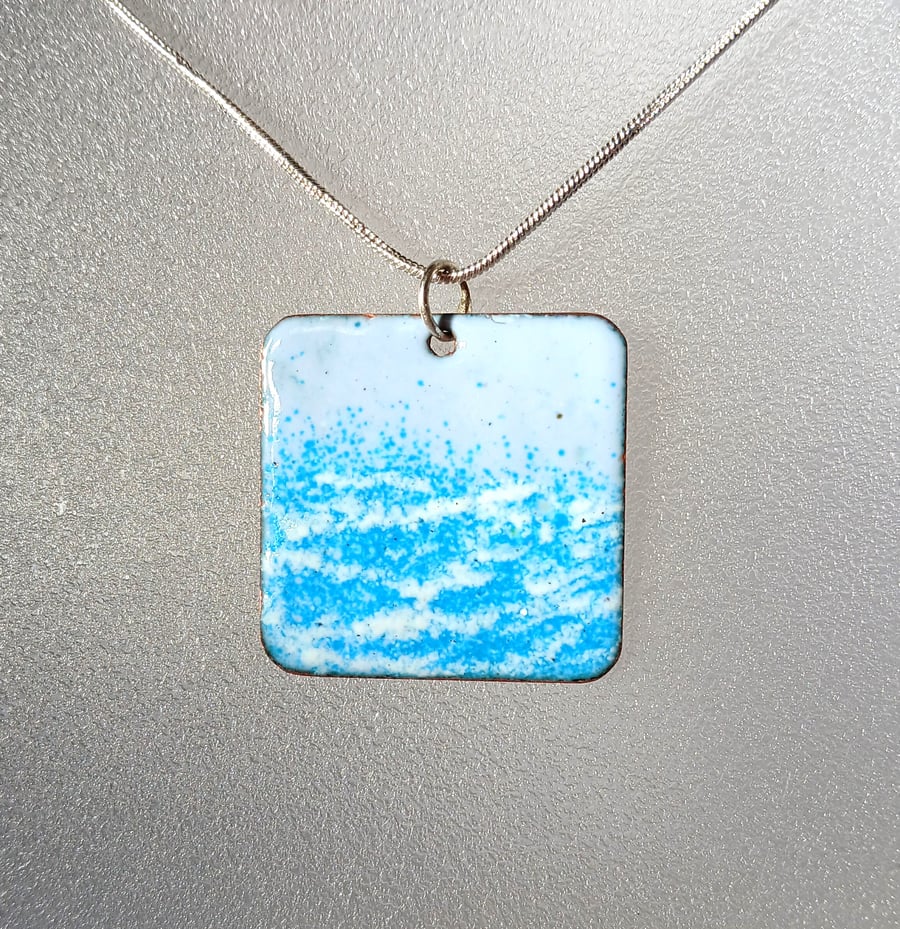 Rounded square seascape pendant in enamelled copper 284