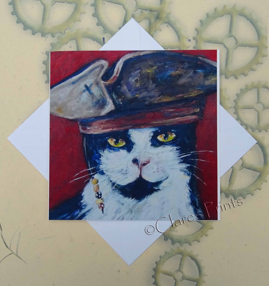 Captain Jack Cat Card Steampunk From my Original Oil Painting Pirate 