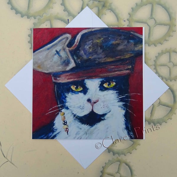 Captain Jack Cat Card Steampunk From my Original Oil Painting Pirate 