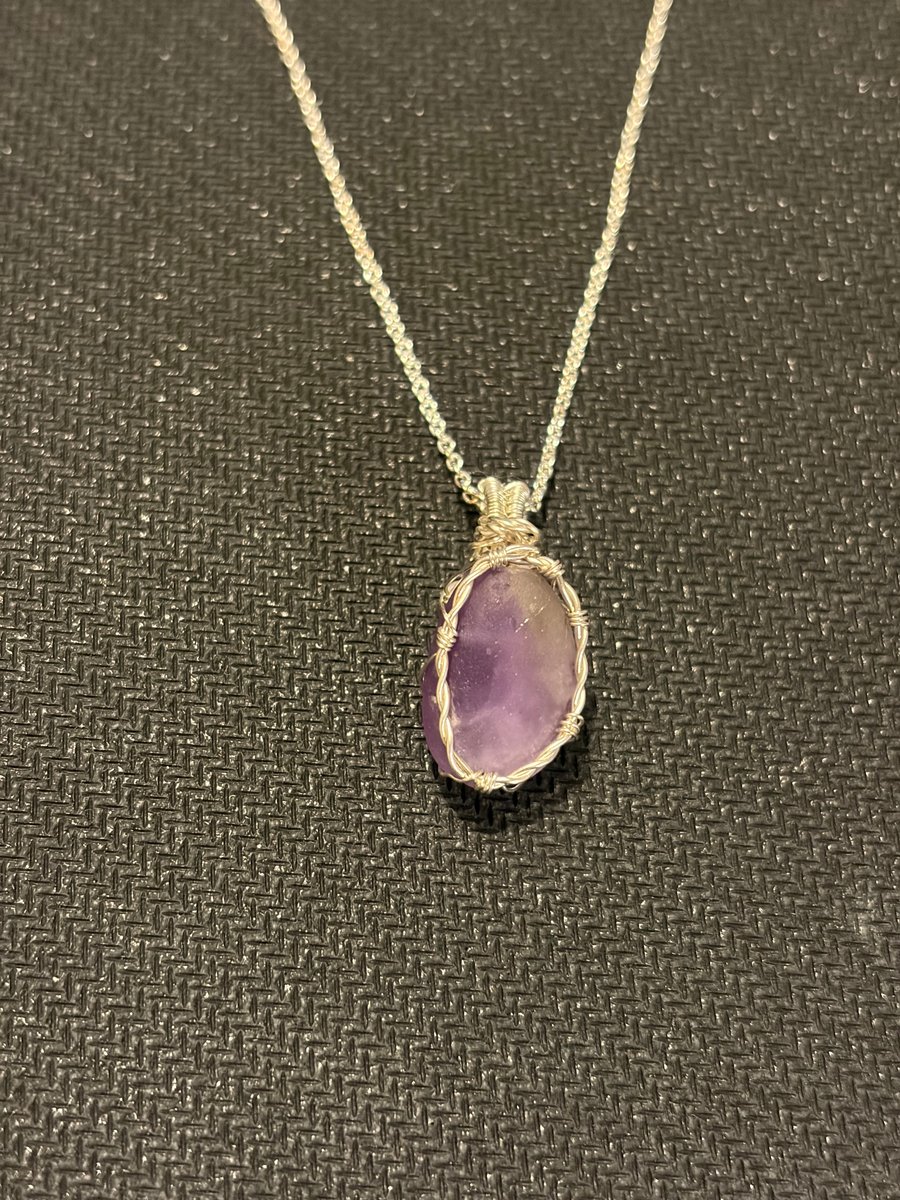 Scottish Purple & White Sea Glass Pendant – Handmade Wire Wrapped Necklace