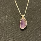 Scottish Purple & White Sea Glass Pendant – Handmade Wire Wrapped Necklace