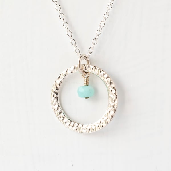 Peruvian Opal with Large Textured Fine Silver Circle Pendant