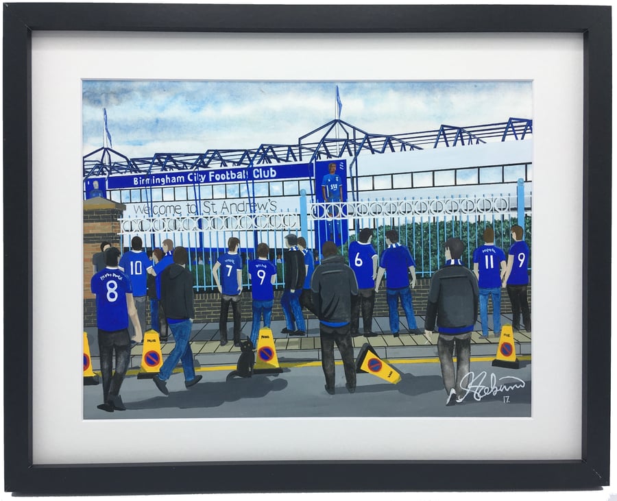 Birmingham City F.C, St. Andrews Stadium. Framed, Football Giclee Art Print.