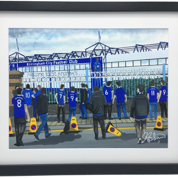 Birmingham City F.C, St. Andrews Stadium. Framed, Football Giclee Art Print.