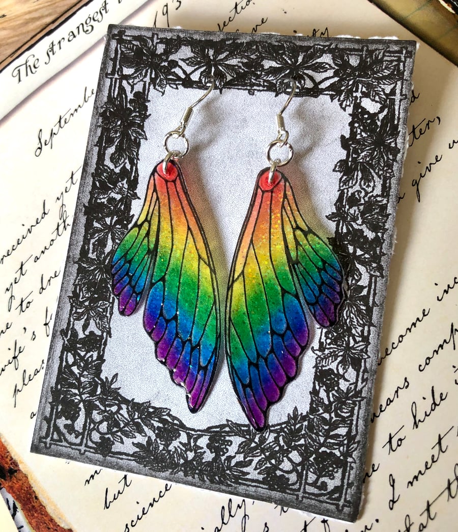 Sparkling Rainbow Double Fairy Wing Earrings Sterling Silver