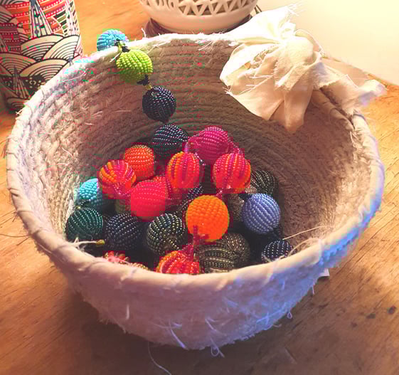 Cream silk coiled basket - ideal for any room