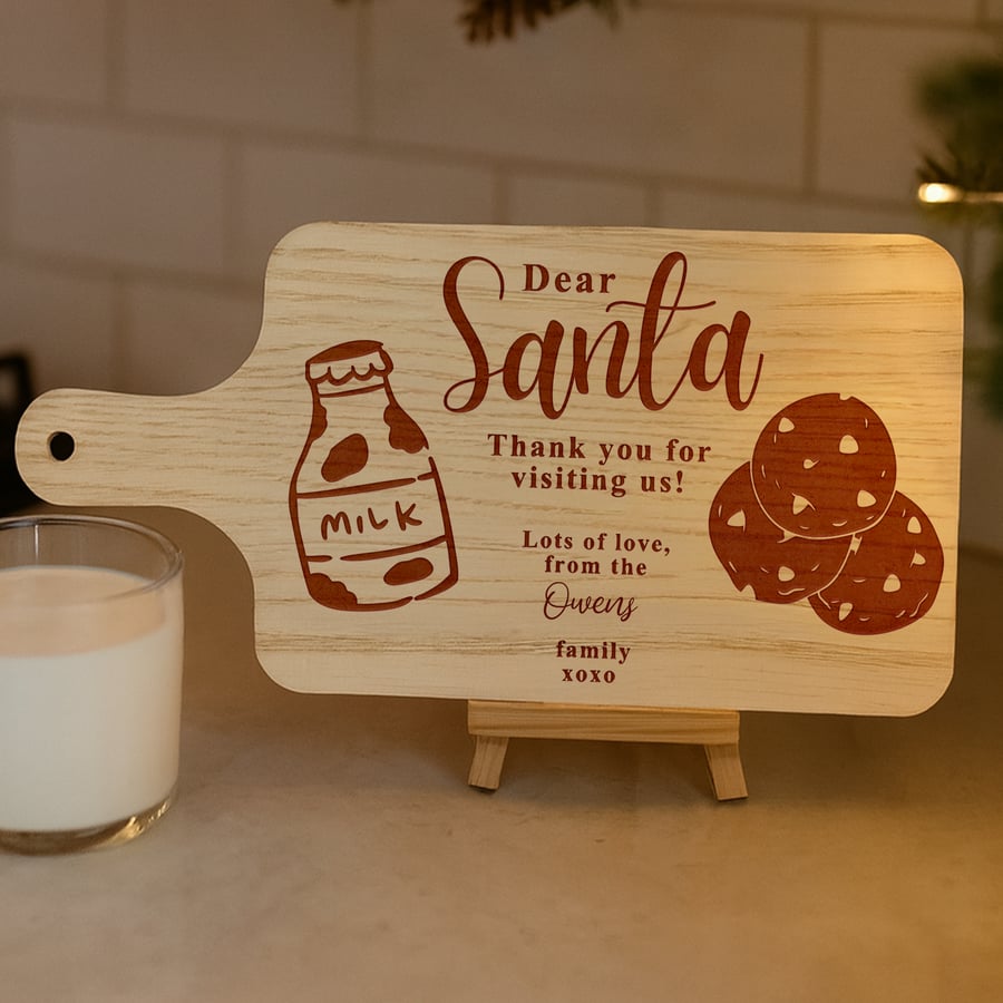 Personalised Christmas Eve Santa Treat Board 1 – Custom Milk & Cookies Tray