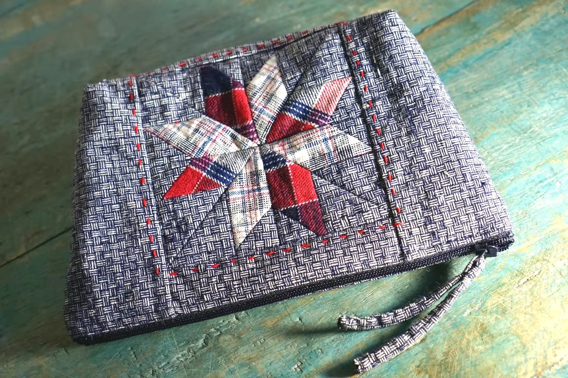 Star Patchwork Makeup Bag, Handmade Fabric Pouch, Vintage Fabric Bag