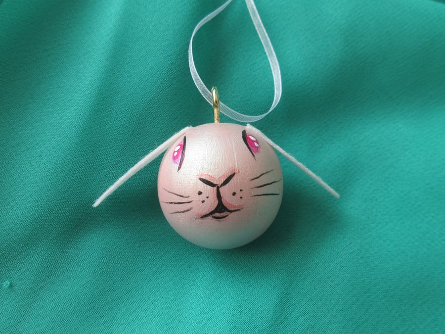 Bunny Rabbit Christmas Tree Baubles Hanging Decoration Pearl White