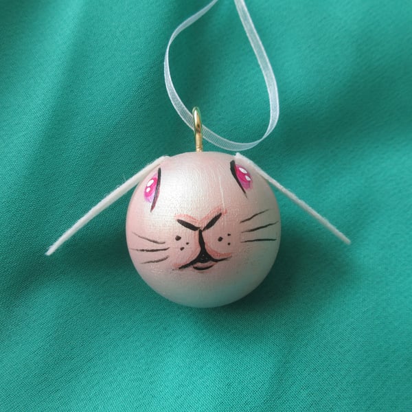 Bunny Rabbit Christmas Tree Baubles Hanging Decoration Pearl White