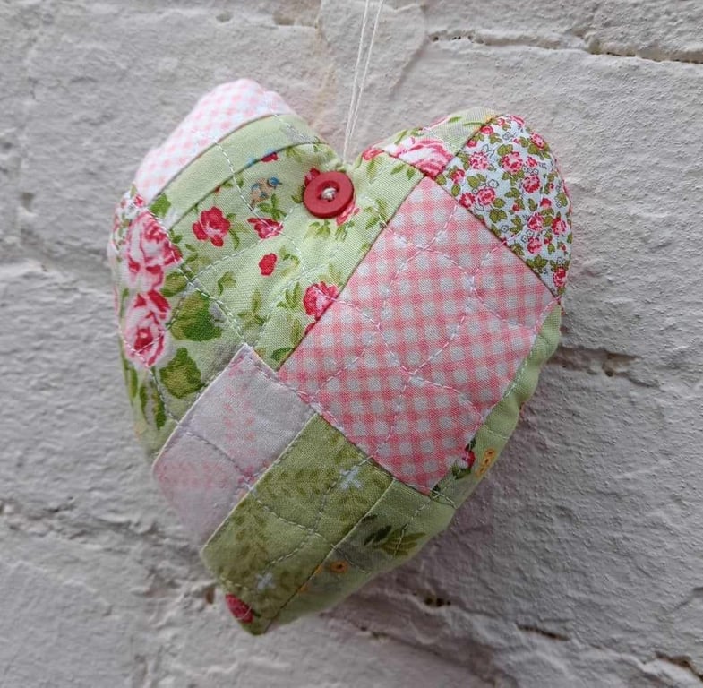 Patchwork Rose Floral Heart keepsake decoration