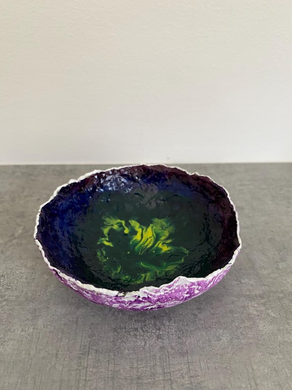 Handcrafted Recycled Paper Mache Bowl: Boho Chic Decorative Dish