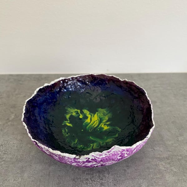 Handcrafted Recycled Paper Mache Bowl: Boho Chic Decorative Dish