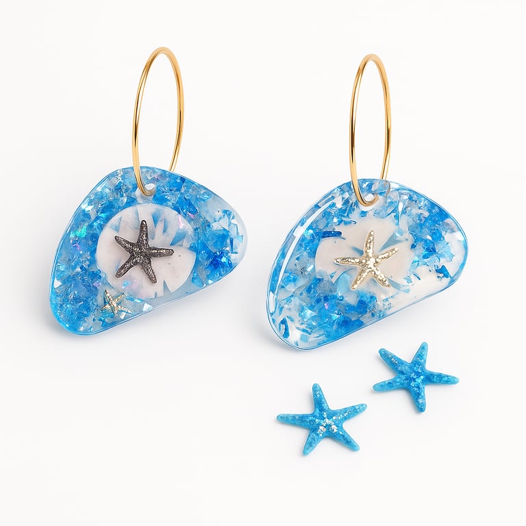 Blue Starfish Resin Hoop Earrings – Ocean Glitter Dangle