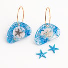 Blue Starfish Resin Hoop Earrings – Ocean Glitter Dangle