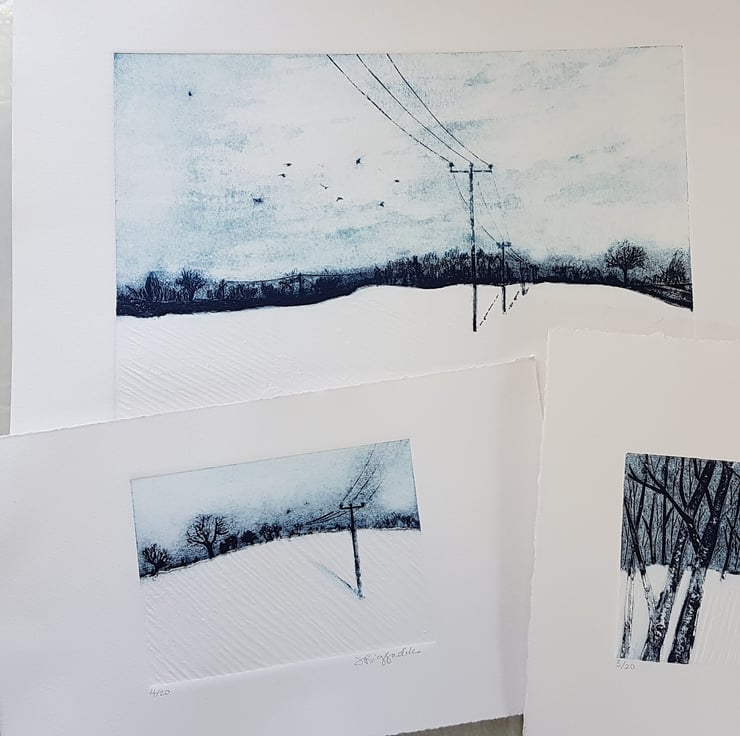 Collagraph Print With Emboss - Winter Woods - A... - Folksy