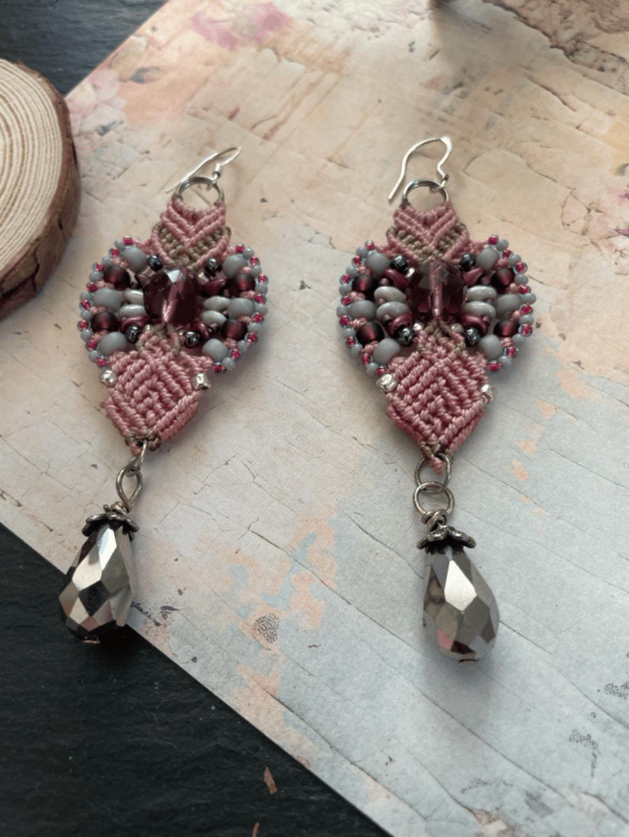 Earrings, dangle macrame earrings, drop earrings, boho earrings