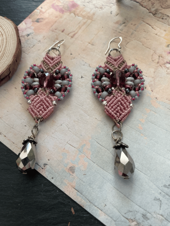 Earrings, dangle macrame earrings, drop earrings, boho earrings