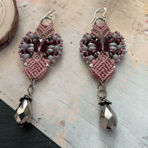 Earrings, dangle macrame earrings, drop earrings, boho earrings