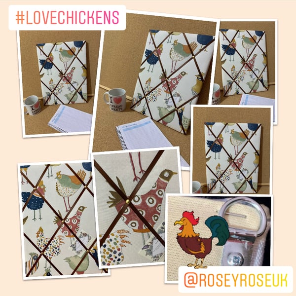 Handmade Bespoke Memo Notice Board With Prestigious Harriet Hens Chickens Fabric