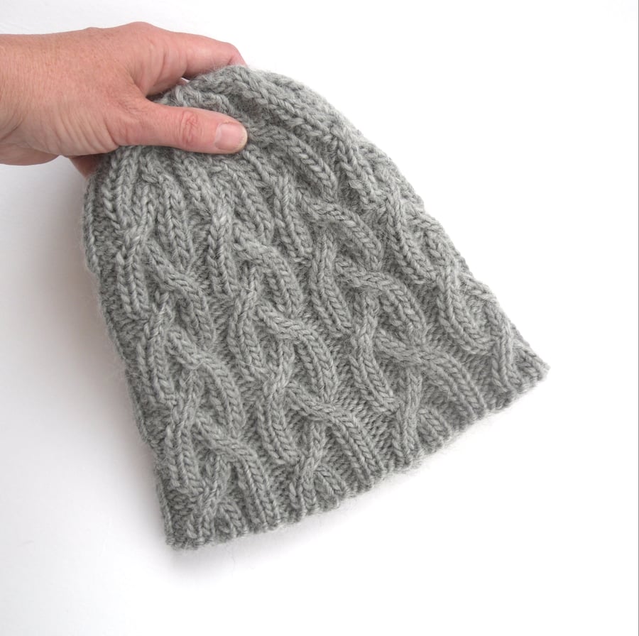 Unisex Grey Cabled Beanie Hat