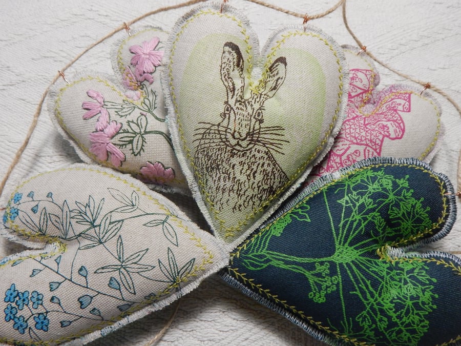 Hare and Wild flowers and Hearts - 65 cm - Bunting, wall hanging