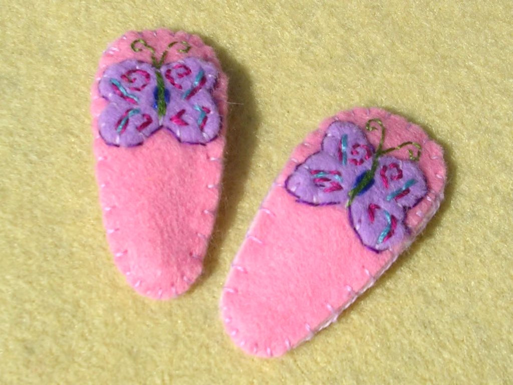 Pair of Pink and Blue Felt Butterfly Handmade Hair Clips
