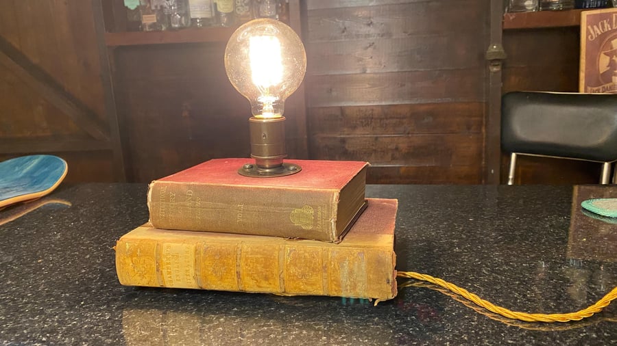 Up-Cycled circa 1870s books in vintage table Lamp