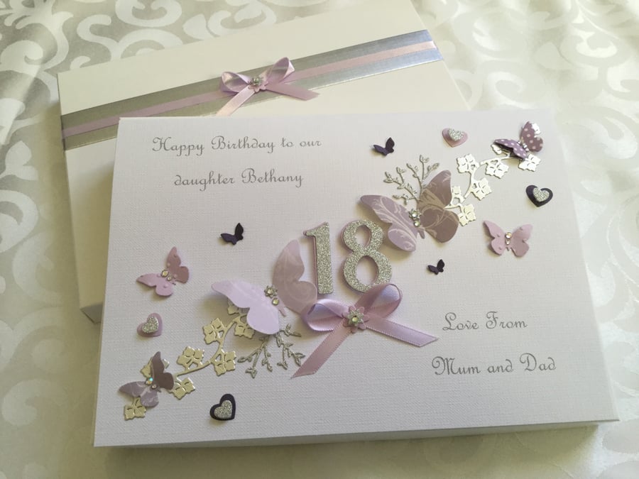 Personalised Handmade Birthday Card Gift Boxed Daughter Mum 18th 21st Any Age 