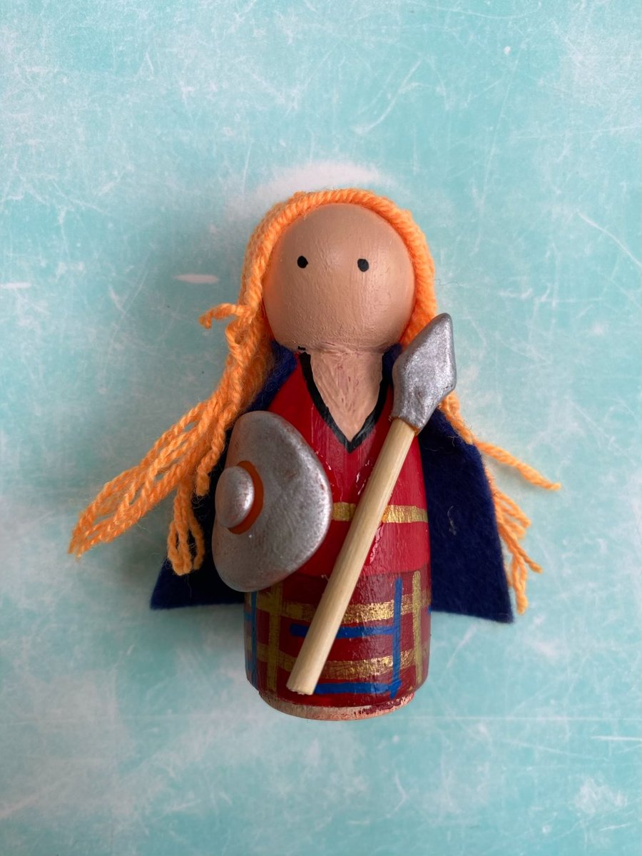 Boudicca Warrior Handpainted Wooden Peg Doll - historical figure