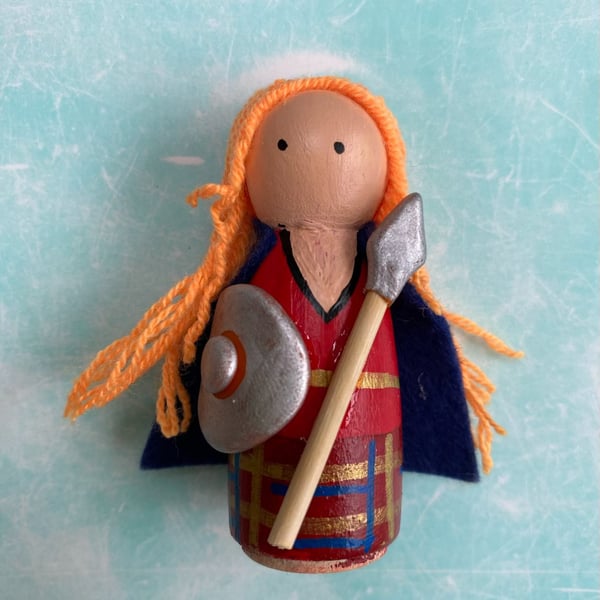 Boudicca Warrior Handpainted Wooden Peg Doll - historical figure