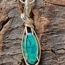 Chrysocolla wire wrapped pendant necklace 