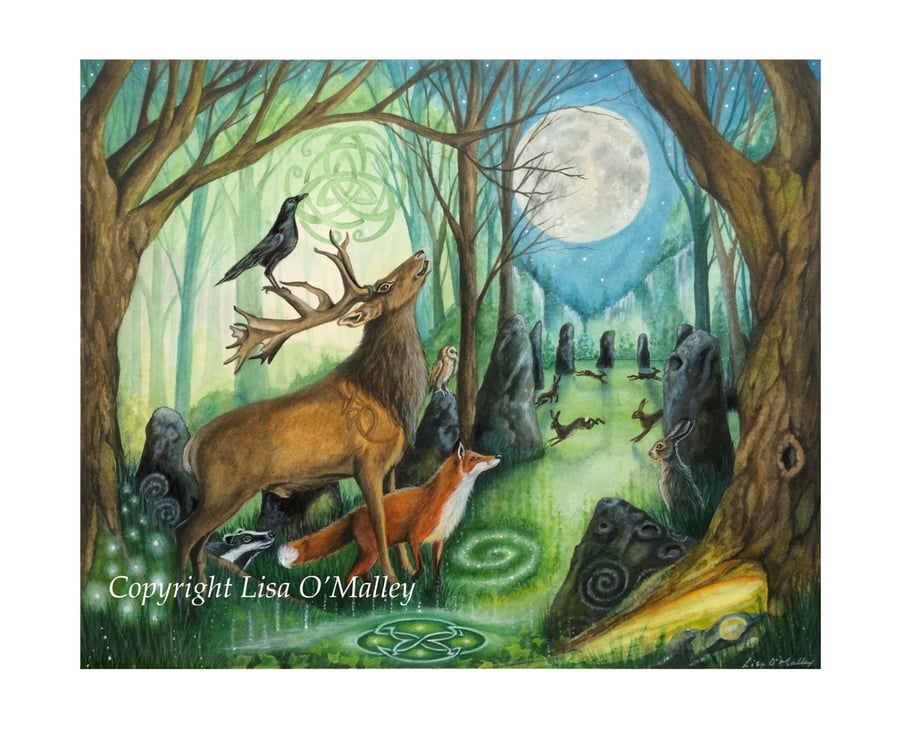 Print "Forest Grove" Stag, Fox , Crow, Hare Art Print