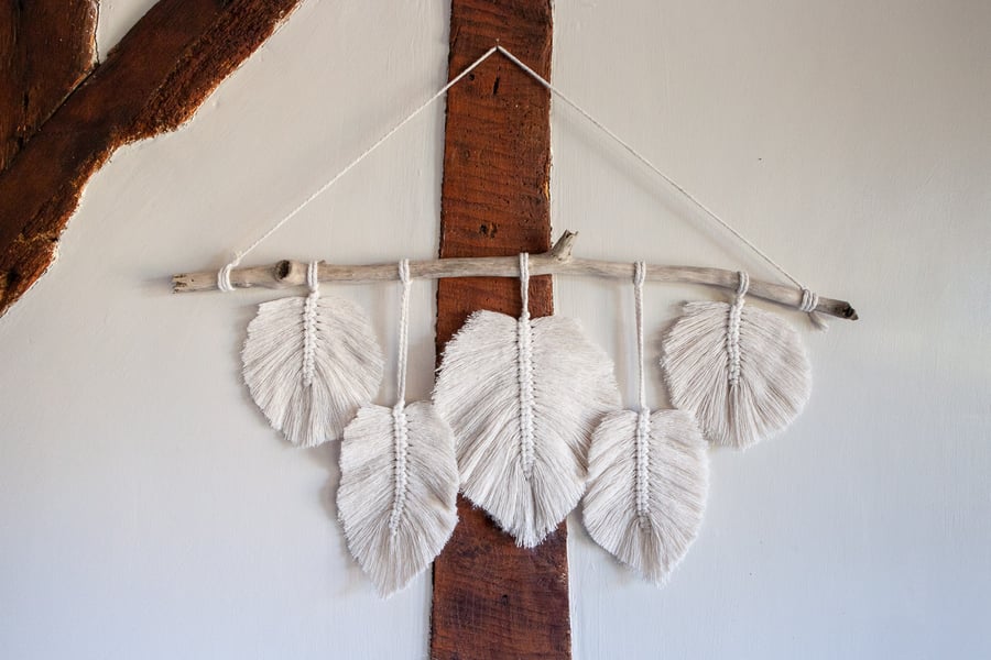 Handmade Macrame Feather, Leaf Wall Hanging. Boho Wall Decor. 5x Feathers