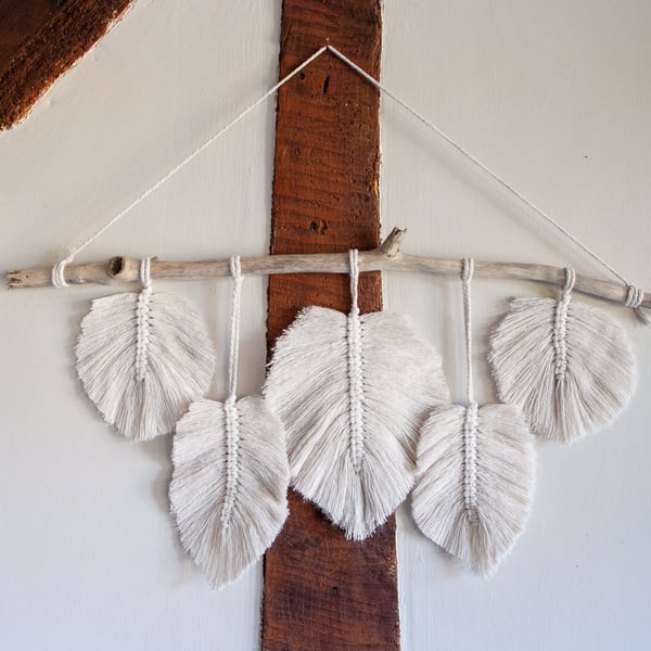 Handmade Macrame Feather, Leaf Wall Hanging. Boho Wall Decor. 5x Feathers
