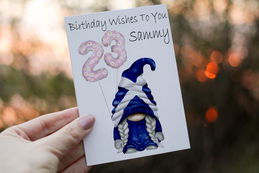 Scottish Gnome Age Birthday Card, Card for 23rd Birthday, Scottish Flag Gnome