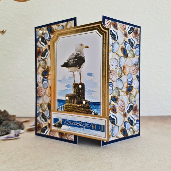 Many Occasions gatefold card, Nautical themed with a seagull, Especially For You