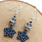 Silver skull and star beaded earrings