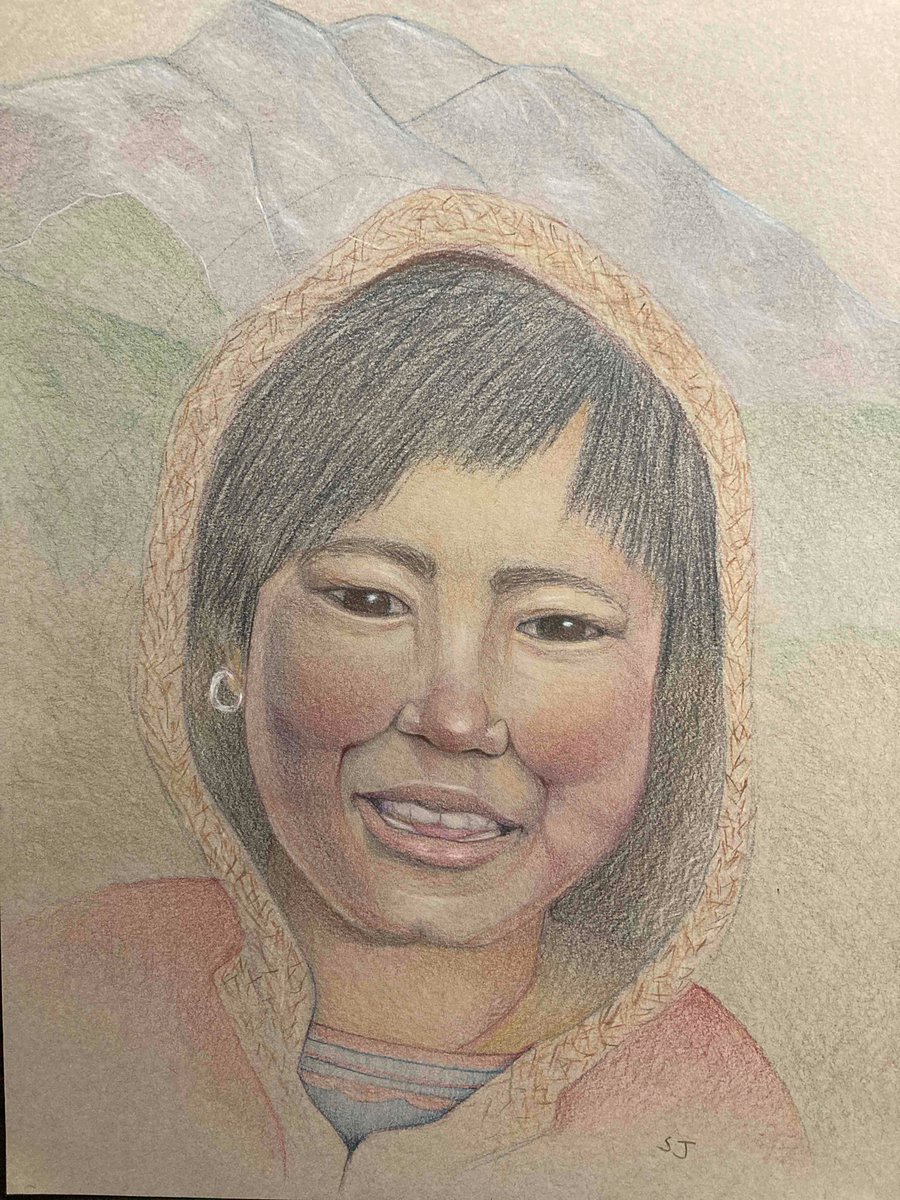 Figurative art, portrait of young Tibetan girl, indigenous peoples 