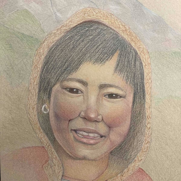 Figurative art, portrait of young Tibetan girl, indigenous peoples 