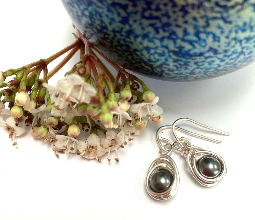 Sterling Silver Grey Swarovski Pearl Earrings