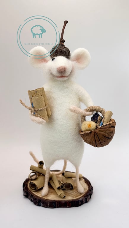 Needle felt white mouse figurine - teacher or lecturer gift 