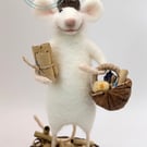 Needle felt white mouse figurine - teacher or lecturer gift 