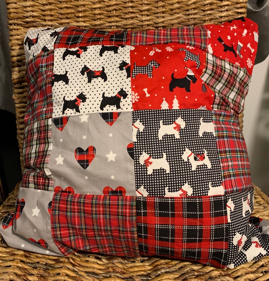 Christmas patchwork patterned cushion