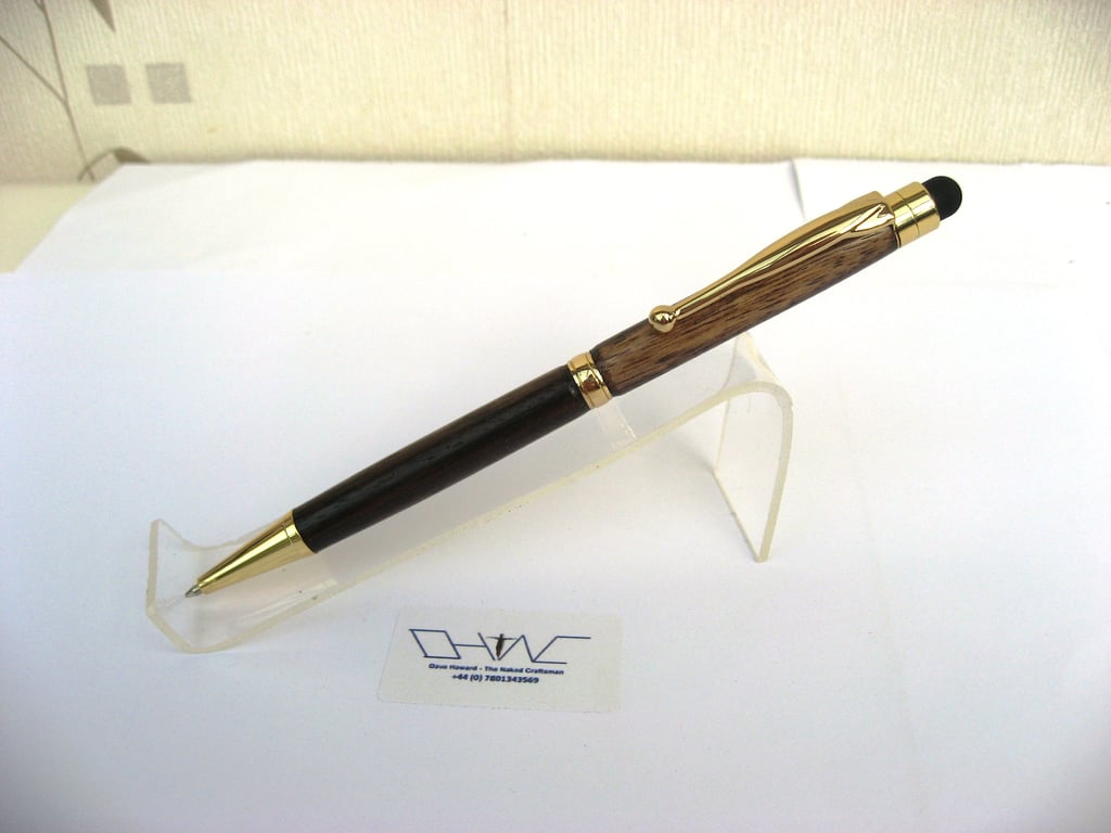 African Padouk Wood Slimline Ball Point Stylus Pen with Velvet Pouch