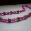 DEEP PINK, WHITE AND SILVER, PORCELAIN BEAD NECKLACE.
