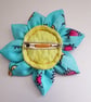 Turquoise Fabric Flower Brooch with Cream Button - Colourful Textile Pin - Image 3